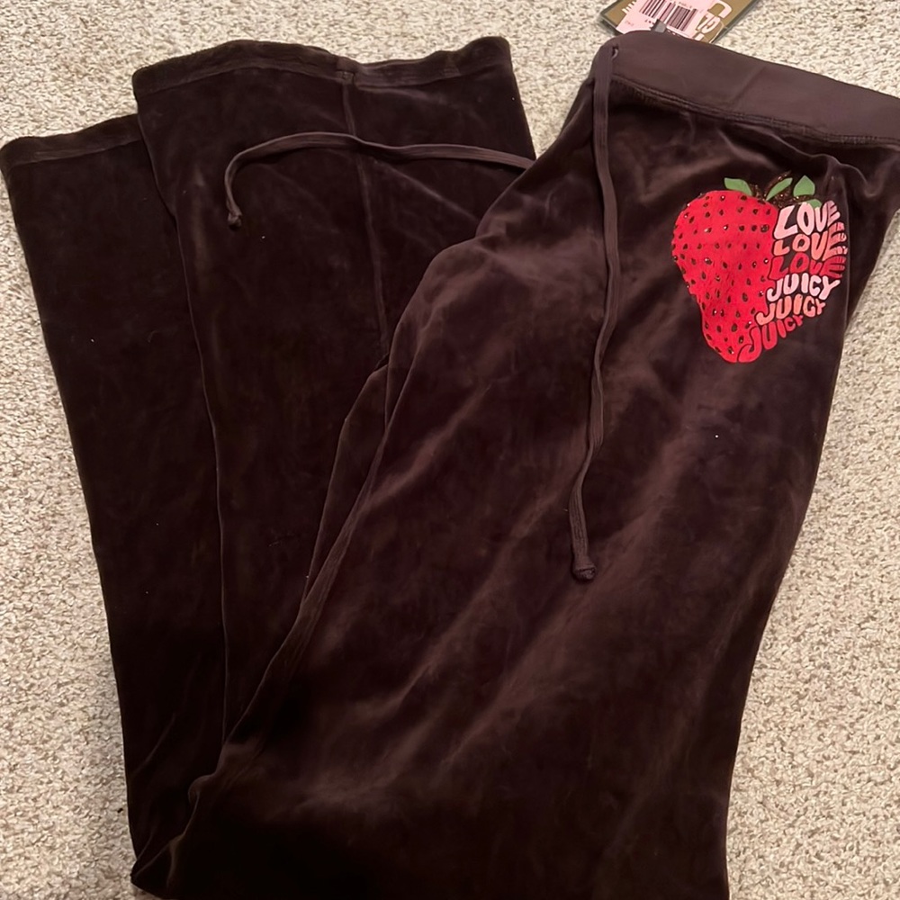 NWT Juicy brown velour pants strawberry boot cut small S